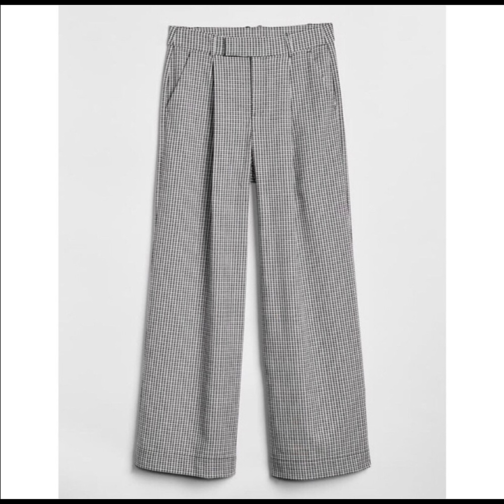 GAP wide leg black and white plaid work trouser-6